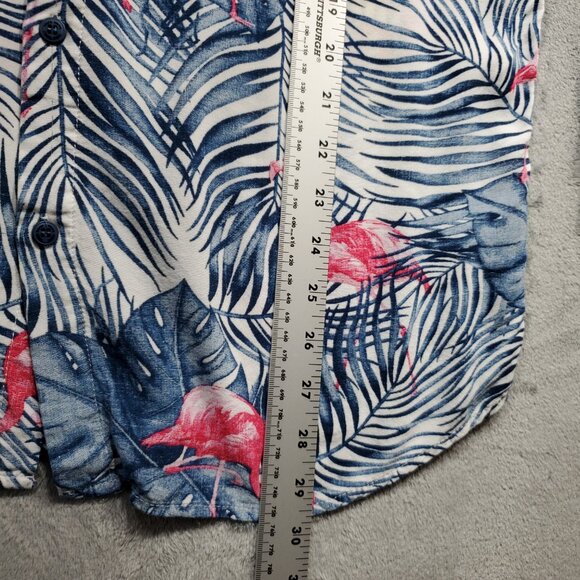 Ron Jon Surf Shop Hawaiian Tropical Shirt w Pink Flamingos Blue Flowers Men Sz L - Picture 9 of 9